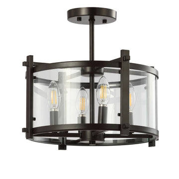 Hampdon 15" Iron/Glass Modern Drum LED Flush Mount - JONATHAN Y